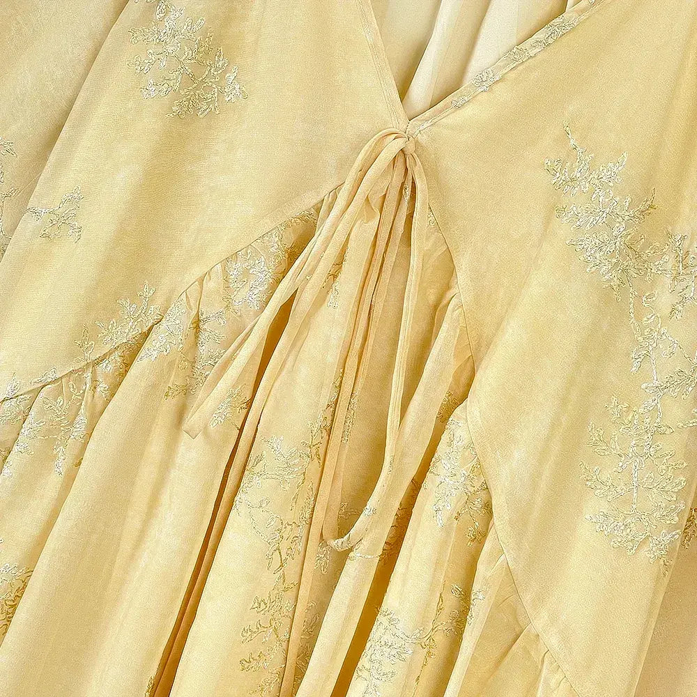Ensemble jupe maxi et haut cape jaune à fleurs grande taille - image 2