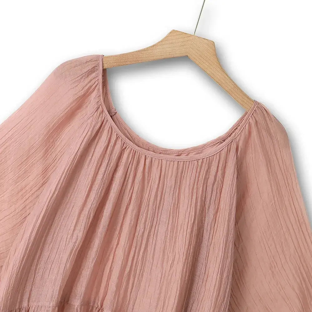 Robe mi-longue empire rose texturée grande taille - image 4