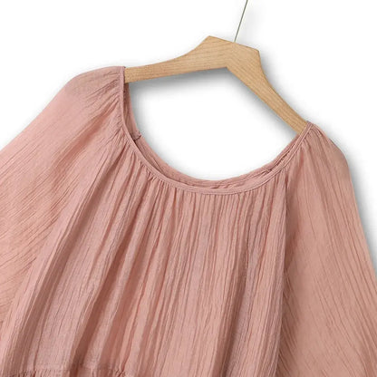 Robe mi-longue empire rose texturée grande taille - image 4