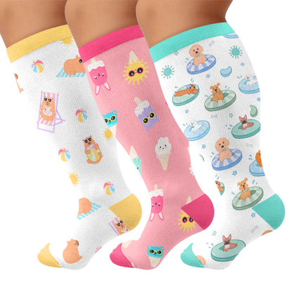 Chaussettes de compression grandes tailles à imprimé capybara et chien - Multicolore (3 paires) - 4XL - image 4