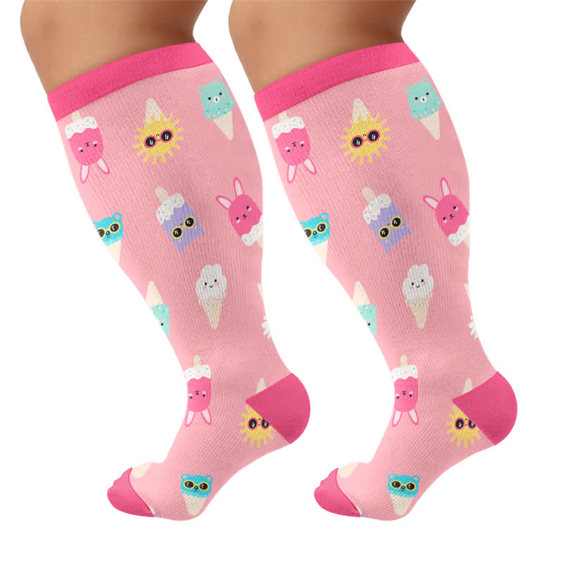 Chaussettes de compression grandes tailles à imprimé capybara et chien - Rose (1 paire) - 4XL - image 9