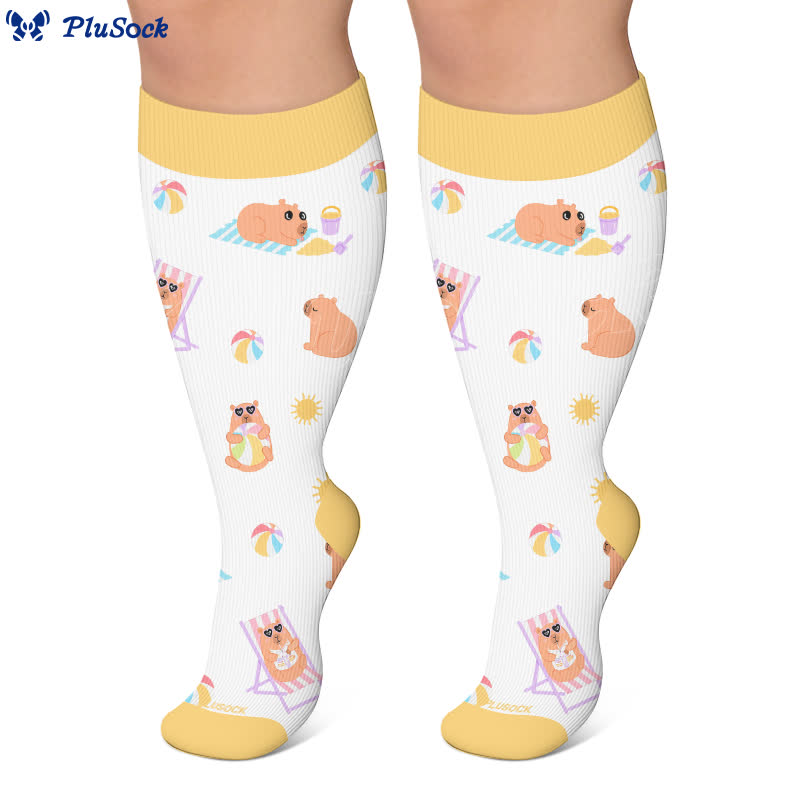 Chaussettes de compression grandes tailles à imprimé capybara et chien - image 7