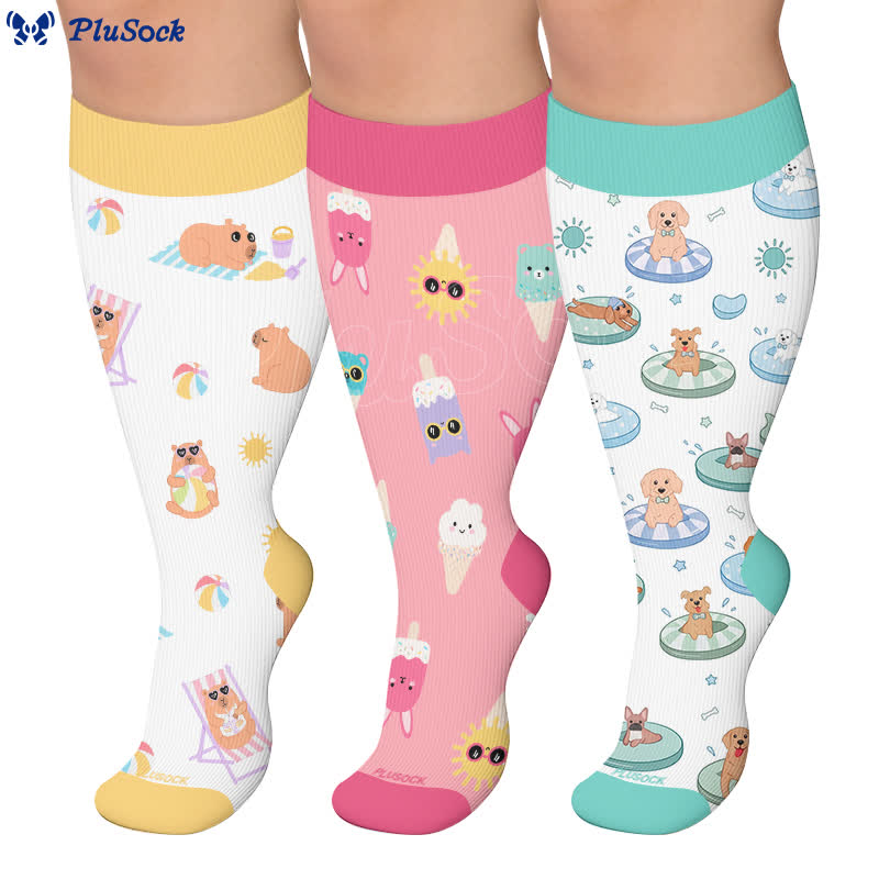 Chaussettes de compression grandes tailles à imprimé capybara et chien - image 0