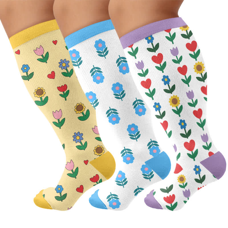 Chaussettes de compression grandes tailles Pastel Daisy - Multicolore (3 paires) - 4XL - image 4