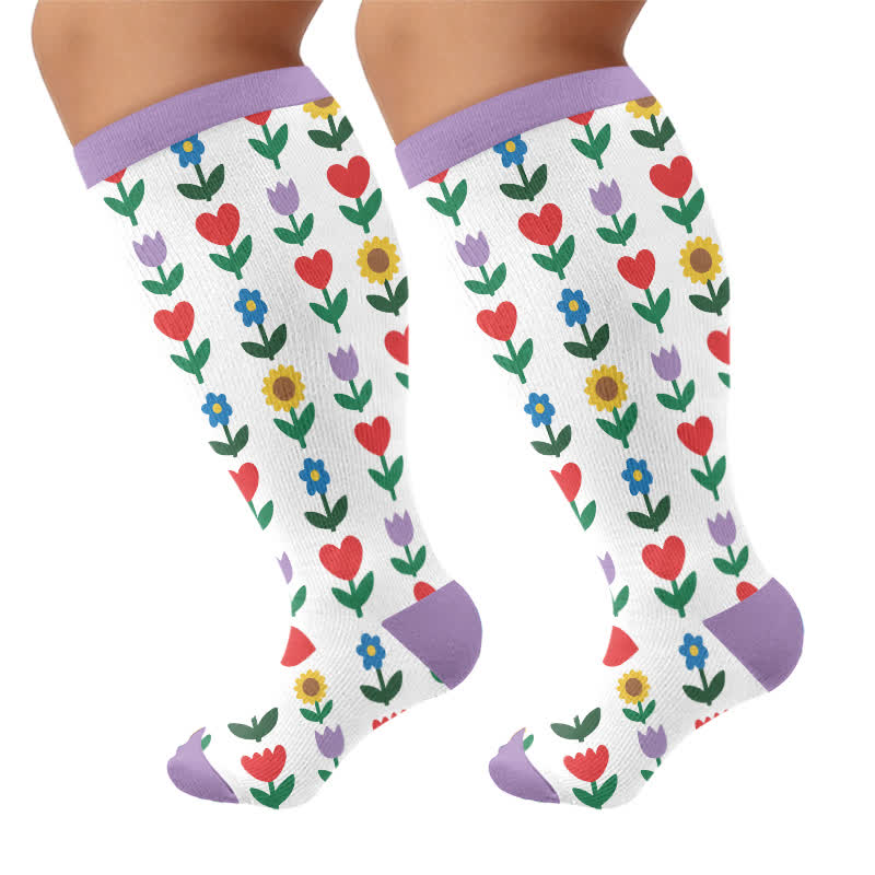 Chaussettes de compression grandes tailles Pastel Daisy - Violet (1 paire) - 4XL - image 10