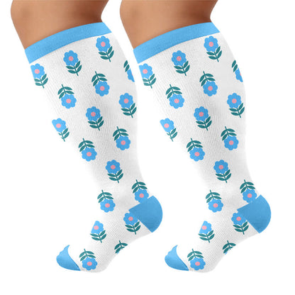 Chaussettes de compression grandes tailles Pastel Daisy - Bleu (1 paire) - 4XL - image 8