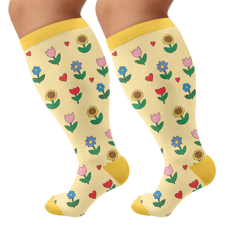 Chaussettes de compression grandes tailles Pastel Daisy - Jaune (1 paire) - 4XL - image 9