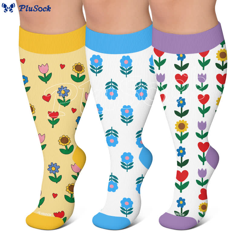 Chaussettes de compression grandes tailles Pastel Daisy - image 0