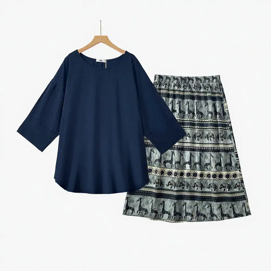Ensemble robe et haut imprimé animalier bleu marine grande taille - Ensemble de 2 pièces - 6XL - image 0