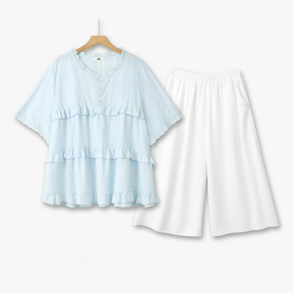 Ensemble de détente grande taille en bambou mélangé avec bordure en dentelle - Ensemble de 2 pièces - 6XL - image 0