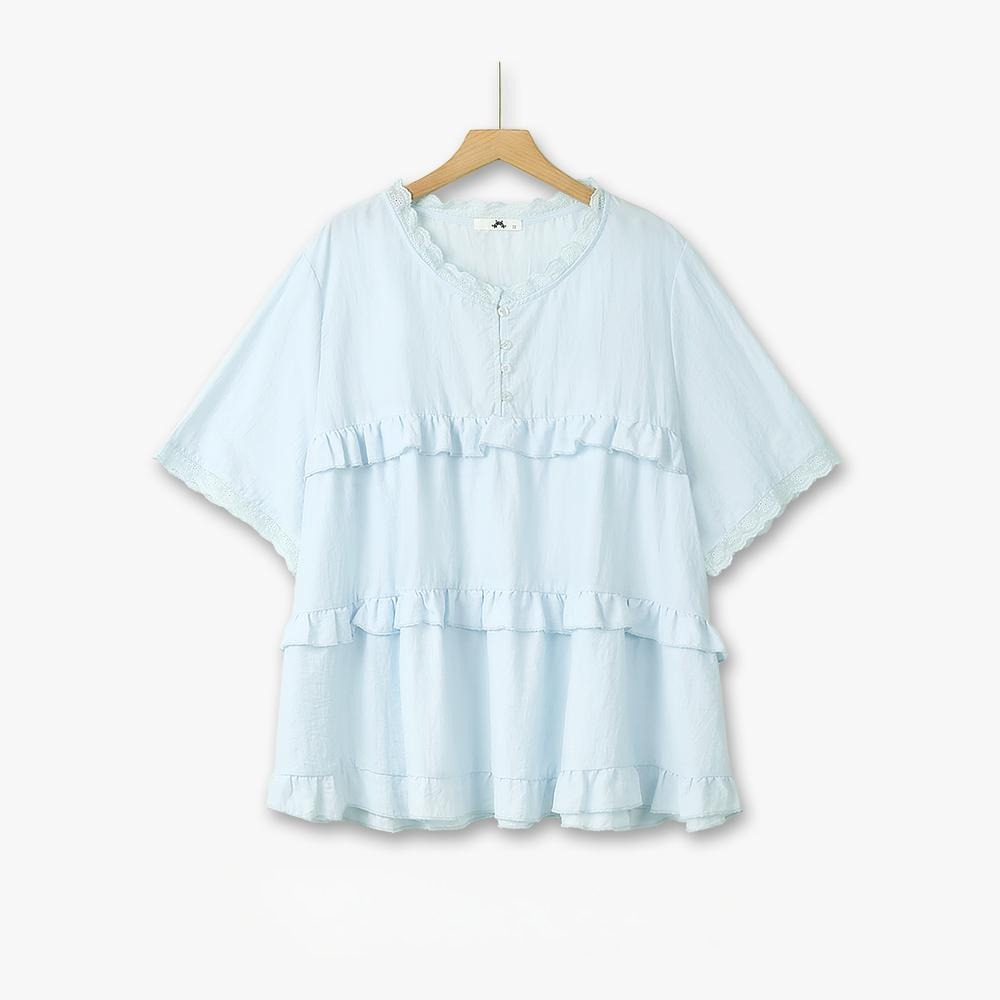 Ensemble de détente grande taille en bambou mélangé avec bordure en dentelle - Blouse - 6XL - image 5