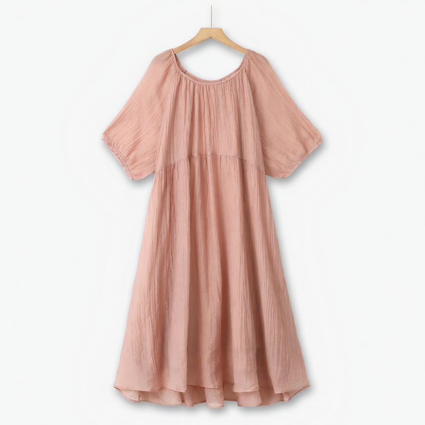 Robe mi-longue empire rose texturée grande taille - Rose - 6XL - image 0