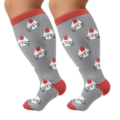 Chaussettes de compression grande taille à motif panda chat chien - Gris - 4XL - image 9