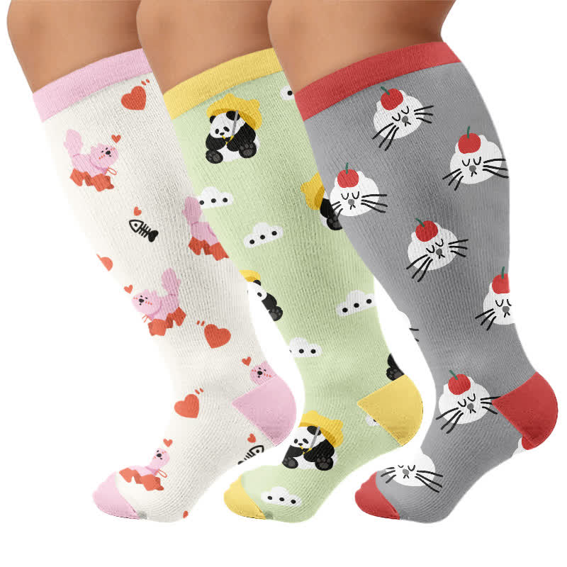 Chaussettes de compression grande taille à motif panda chat chien - image 4