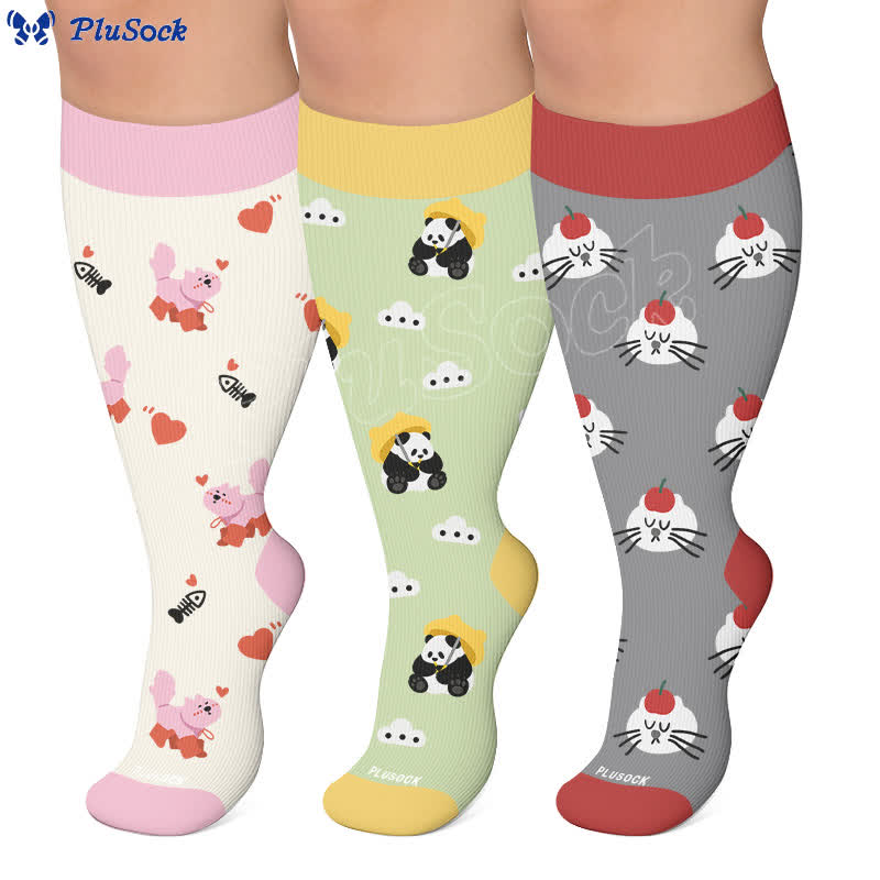 Chaussettes de compression grande taille à motif panda chat chien - image 0