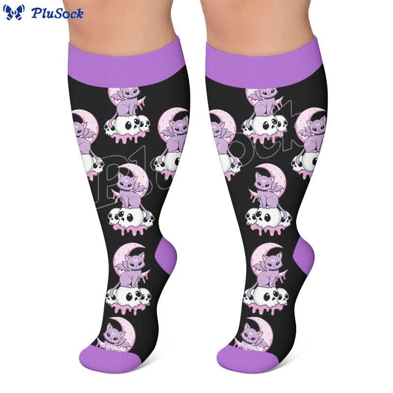 Chaussettes de compression grande taille Skull Moon Cat - image 5