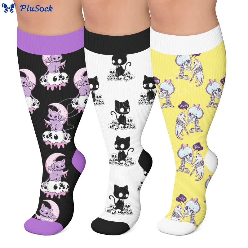Chaussettes de compression grande taille Skull Moon Cat - image 0