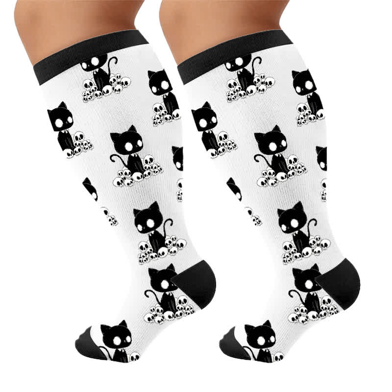 Chaussettes de compression grande taille Skull Moon Cat - Blanc (1 paire) - 4XL - image 9