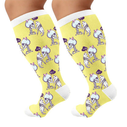 Chaussettes de compression grande taille Skull Moon Cat - Jaune (1 paire) - 4XL - image 10