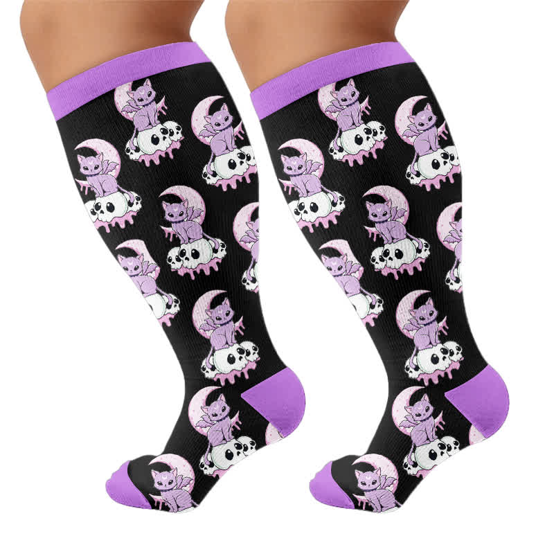 Chaussettes de compression grande taille Skull Moon Cat - Noir (1 paire) - 4XL - image 8