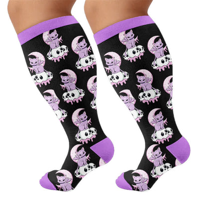 Chaussettes de compression grande taille Skull Moon Cat - Noir (1 paire) - 4XL - image 8