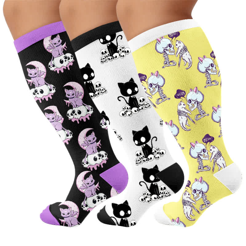 Chaussettes de compression grande taille Skull Moon Cat - Multicolore (3 paires) - 4XL - image 4