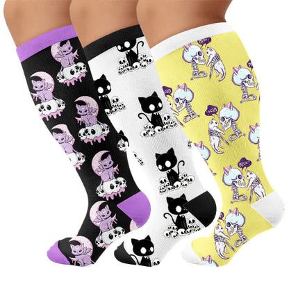 Chaussettes de compression grande taille Skull Moon Cat - Multicolore (3 paires) - 4XL - image 4
