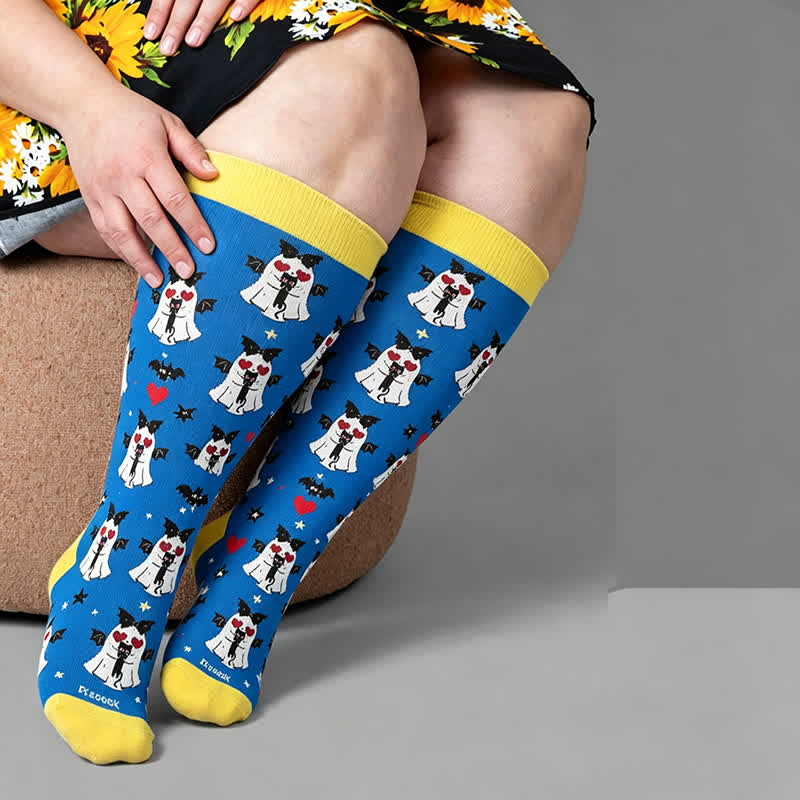 Chaussettes de compression grande taille ange fantôme cœur - Bleu - 4XL - image 2