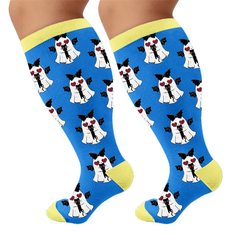 Chaussettes de compression grande taille ange fantôme cœur - Bleu (1 paire) - 4XL - image 9