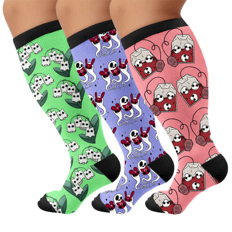 Chaussettes de compression squelette fantomatique grande taille - Multicolore (3 paires) - 4XL - image 4