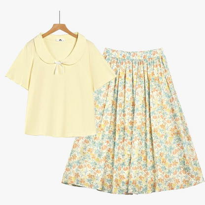 Ensemble jupe fleurie à col Claudine grande taille - Ensemble de 2 pièces - 6XL - image 0
