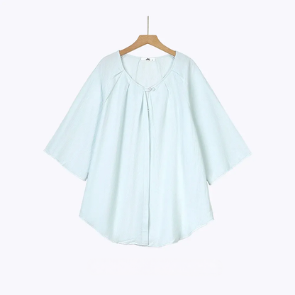 Ensemble jupe et haut ample en coton et lin uni grande taille avec poches - Blouse - Bleu - 6XL - image 18