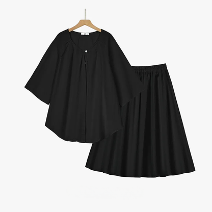 Ensemble haut et jupe ample en coton et lin uni grande taille - Ensemble de 2 pièces - Noir - 6XL - image 2