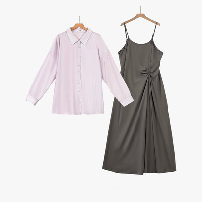 Ensemble chemise drapée et robe débardeur grande taille - Ensemble de 2 pièces - 6XL - image 0