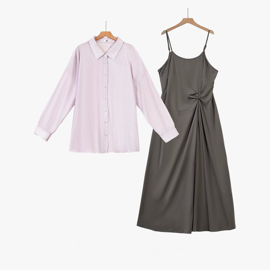 Ensemble chemise drapée et robe débardeur grande taille - Ensemble de 2 pièces - 6XL - image 0