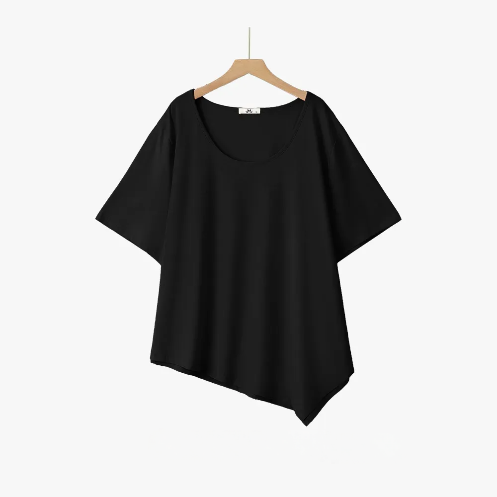 Blouse en coton à ourlet asymétrique grande taille - Noir - 6XL - image 15