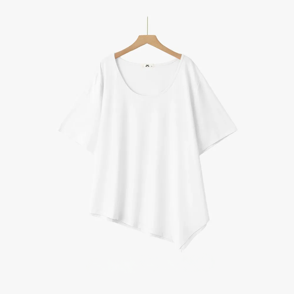 Blouse en coton à ourlet asymétrique grande taille - Blanc - 6XL - image 2