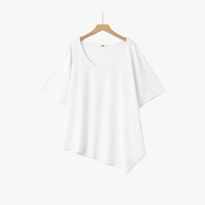 Blouse en coton à ourlet asymétrique grande taille - Blanc - 6XL - image 2