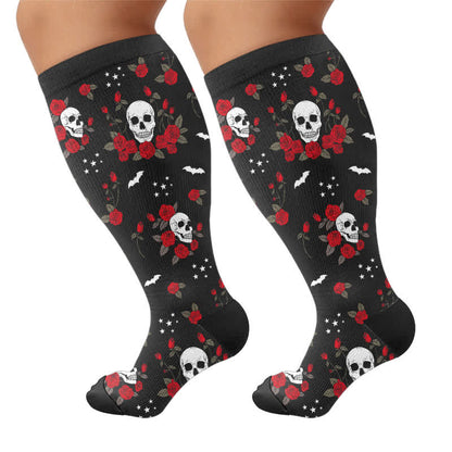 Chaussettes de compression grandes tailles Midnight Skull Floral - Noir - 4XL - image 9