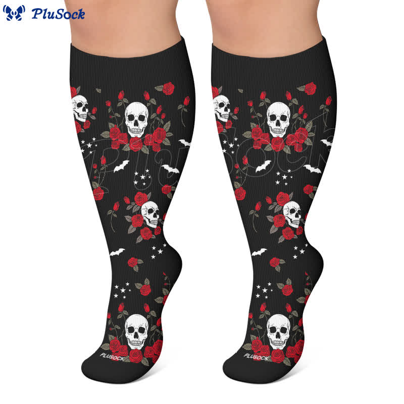 Chaussettes de compression grandes tailles Midnight Skull Floral - image 6