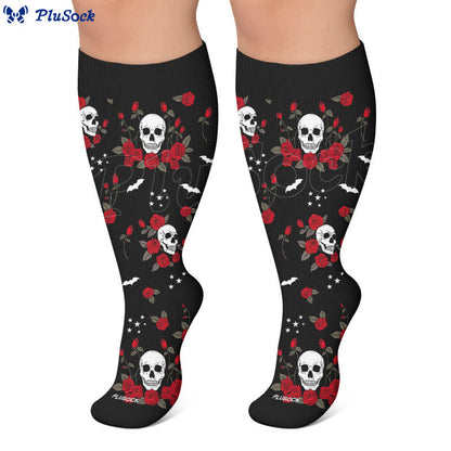 Chaussettes de compression grandes tailles Midnight Skull Floral - image 6
