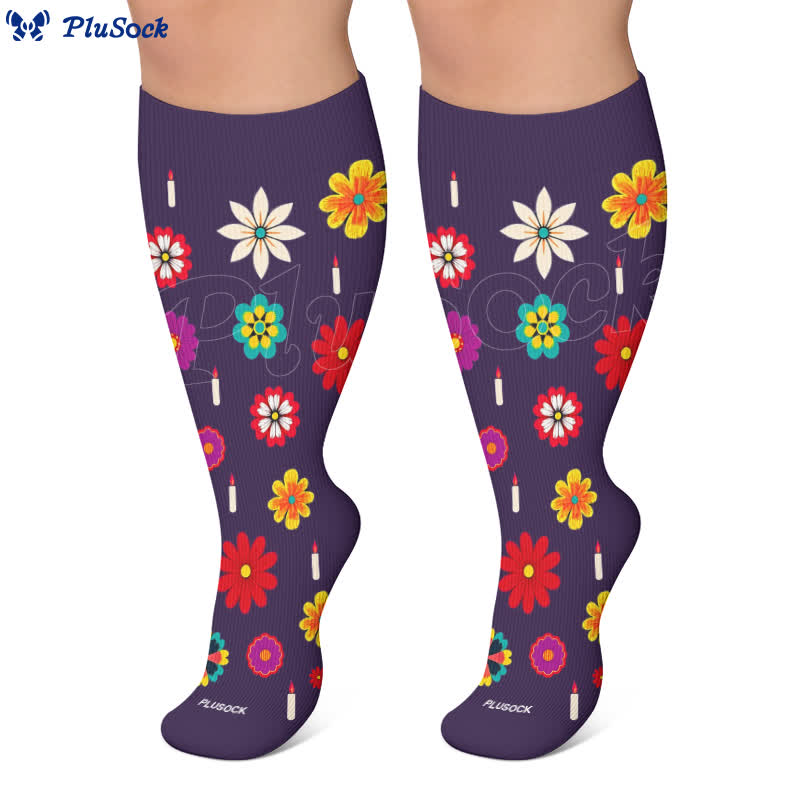 Chaussettes de compression grandes tailles Midnight Skull Floral - image 5