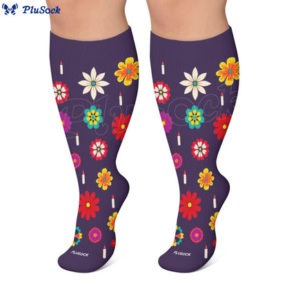 Chaussettes de compression grandes tailles Midnight Skull Floral - image 5