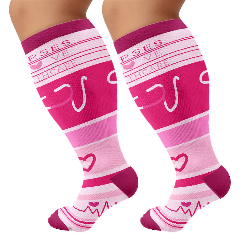 Chaussettes de compression imprimées pour infirmières grandes tailles (3 paires) - Fuchsia - 4XL - image 10