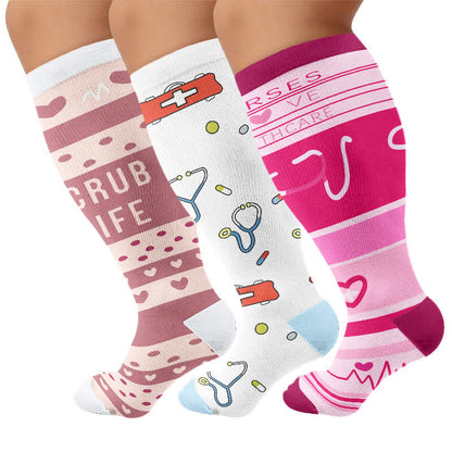 Chaussettes de compression imprimées pour infirmières grandes tailles (3 paires) - Multicolore - 4XL - image 4