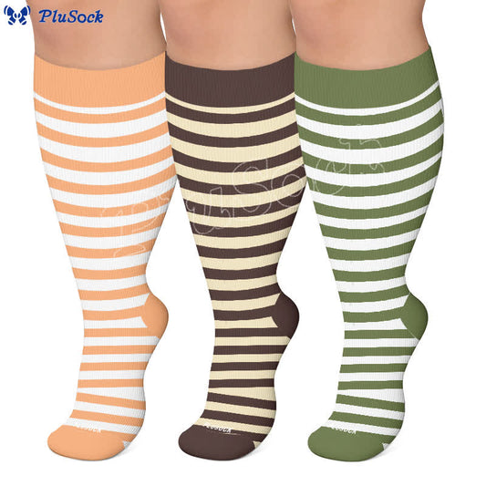 Chaussettes de compression grandes tailles à rayures tricolores rétro - image 0