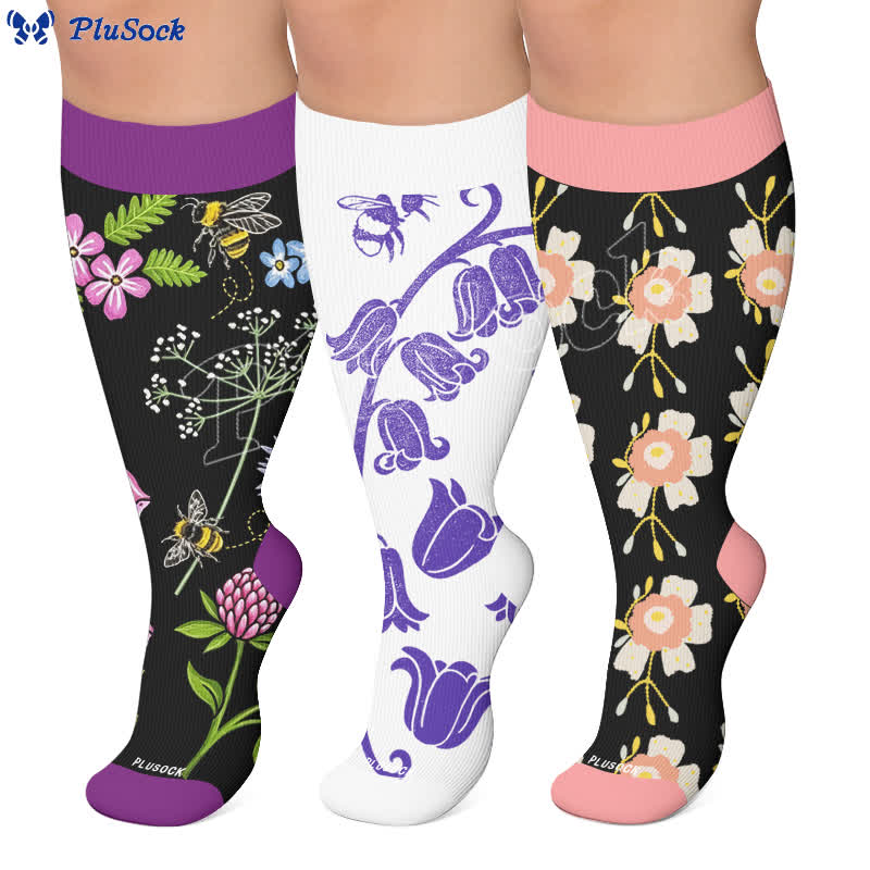 Chaussettes de compression grandes tailles à motif abeille - image 0