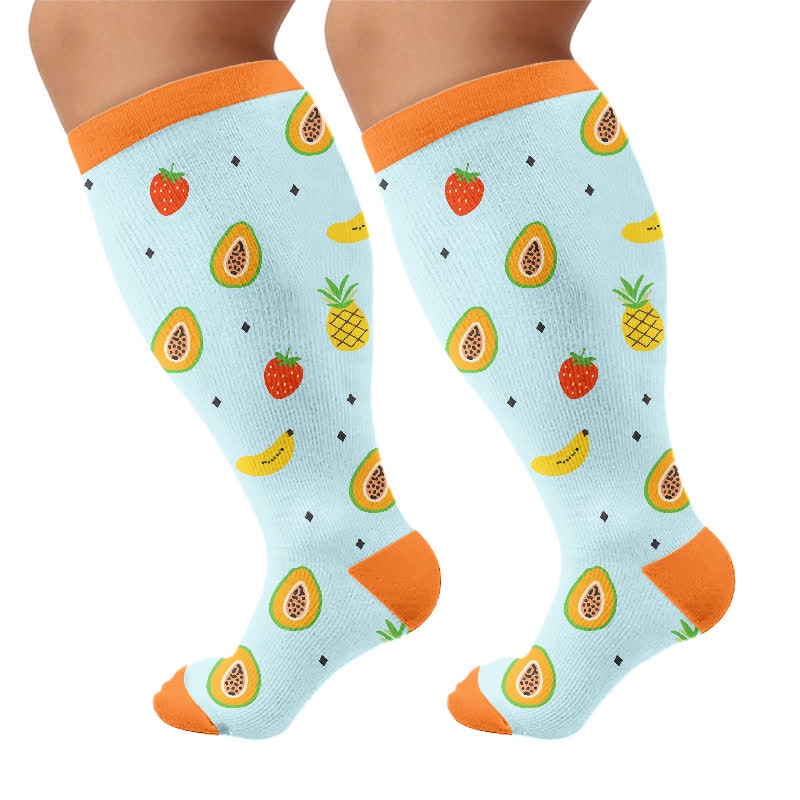 Chaussettes de compression à imprimé fruits grande taille - Bleu - 4XL - image 10