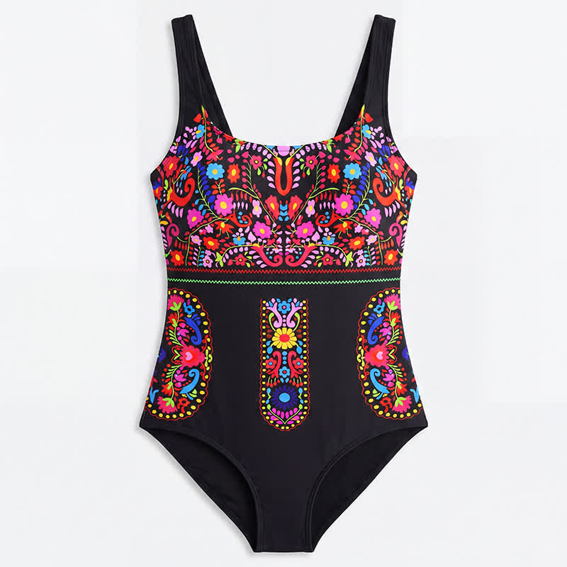 Maillot de bain une pièce à col rond et motif floral tropical - image 12