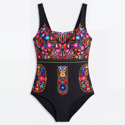 Maillot de bain une pièce à col rond et motif floral tropical - image 12